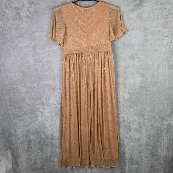 Womens Unit Horse Sequin Embellished Gold Maxi Dress Short Sleeves V Neck XXL - Picture 7 of 10